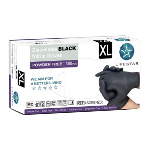 Lifestar Nitrile Gloves Black Powder Free Size XL