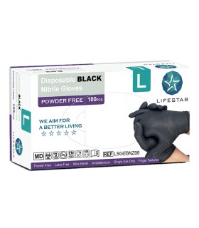 Lifestar Nitrile Gloves Black Powder Free Size L